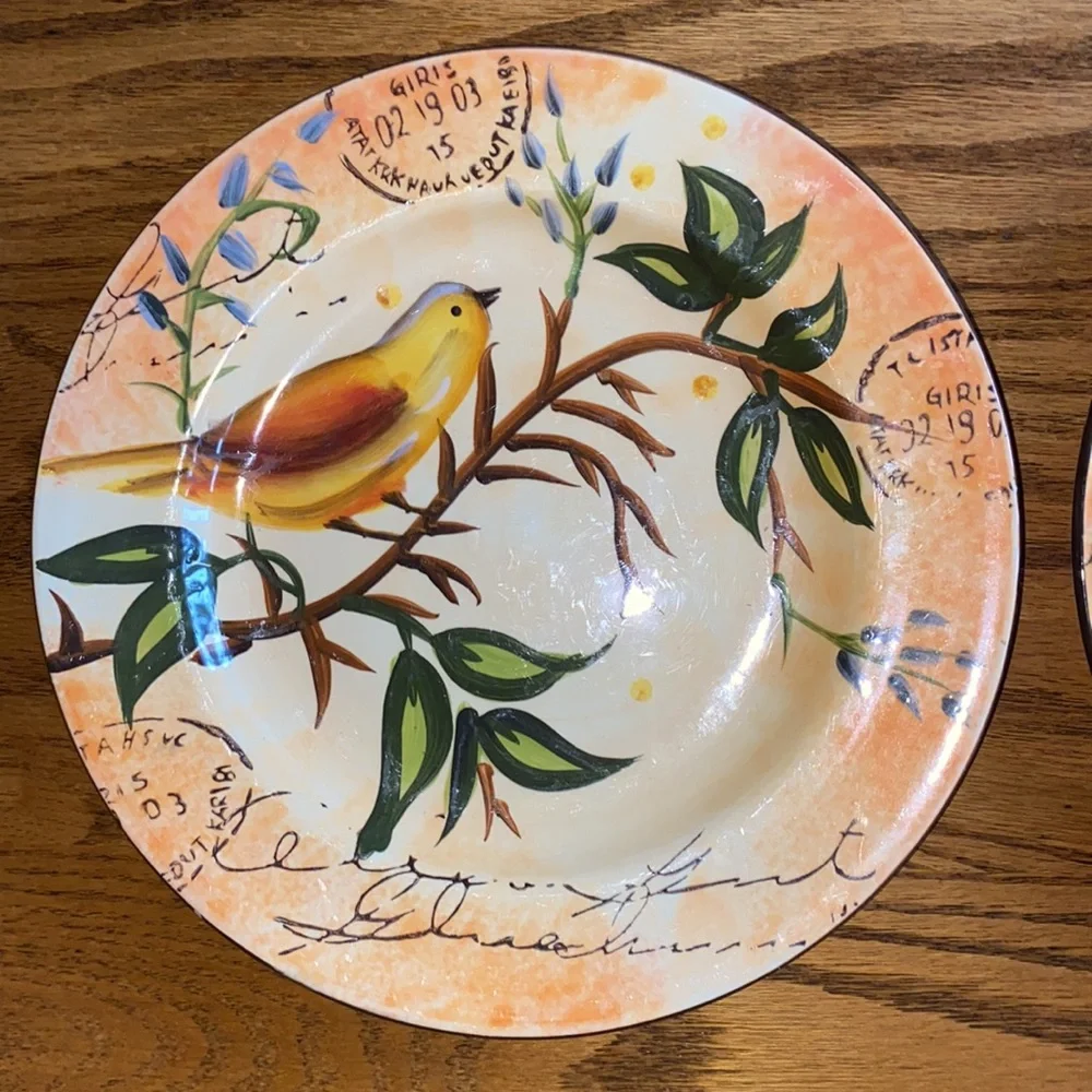 2 Bird hand painted plates, Pier 1 Imports, 8.5”
